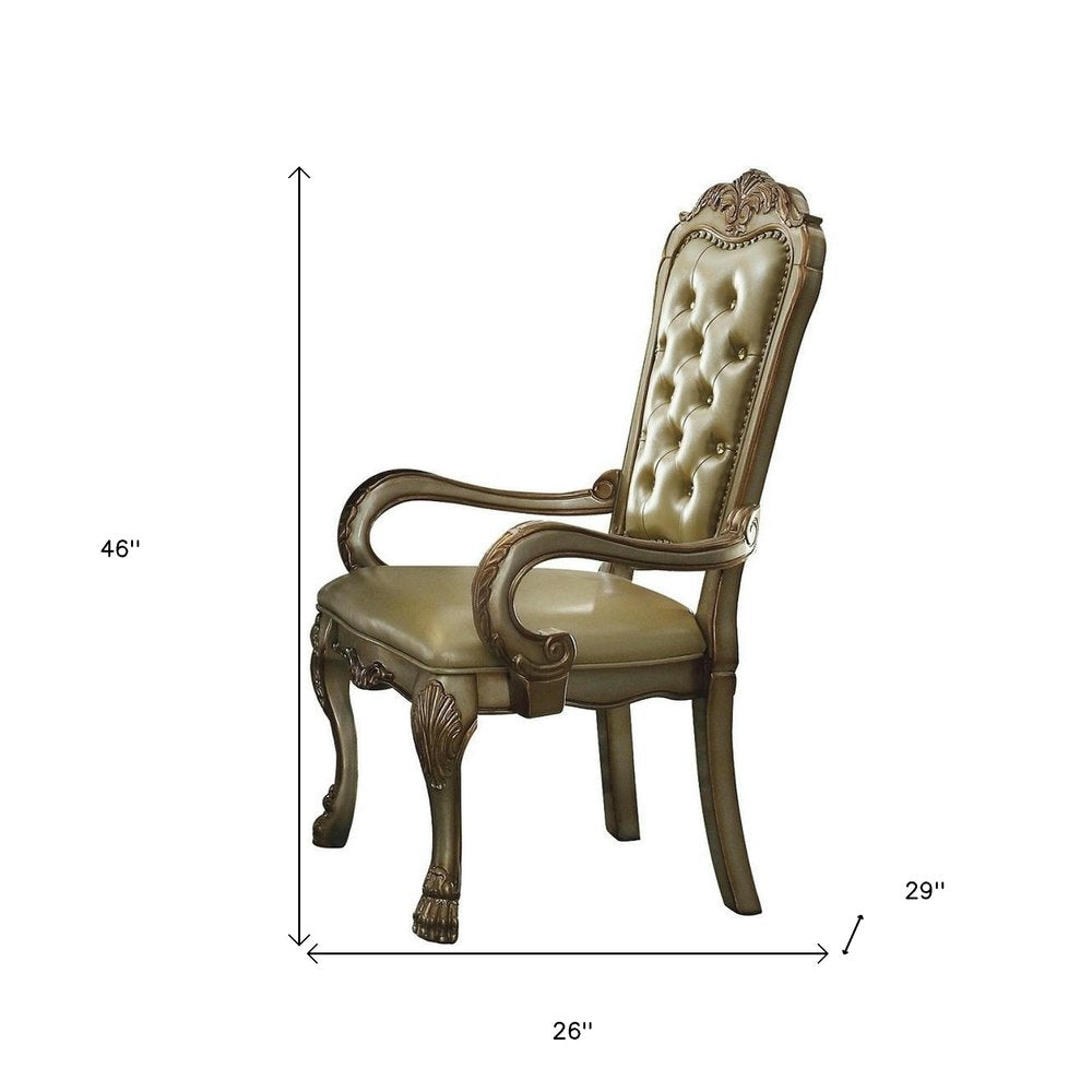 Set of Two Bone Tufted Faux Leather Dining Arm Chairs