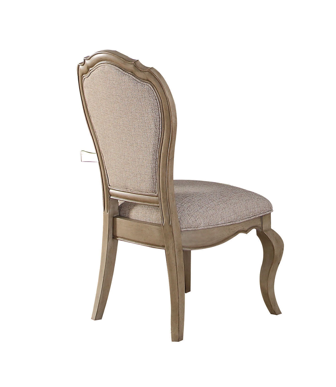 Set of Two Tufted Beige and Taupe Upholstered Fabric And Solid Wood Dining Side Chairs