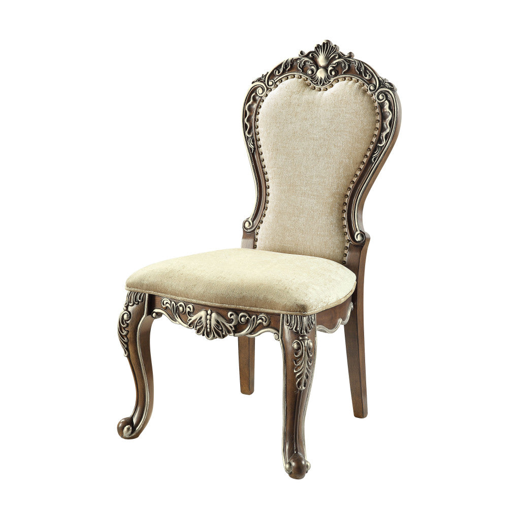 Set of Two Gray and Oak Upholstered Chenille And Solid Wood Dining Side Chairs