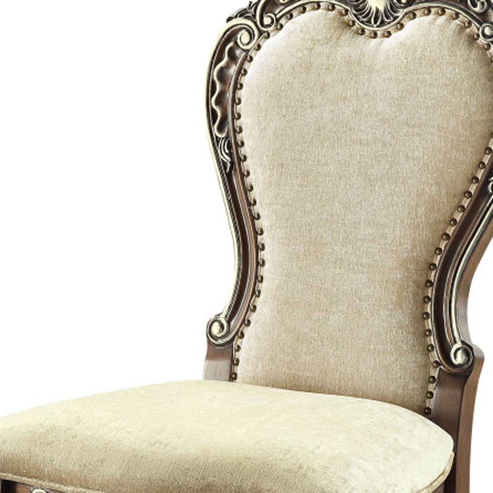 Set of Two Gray and Oak Upholstered Chenille And Solid Wood Dining Side Chairs