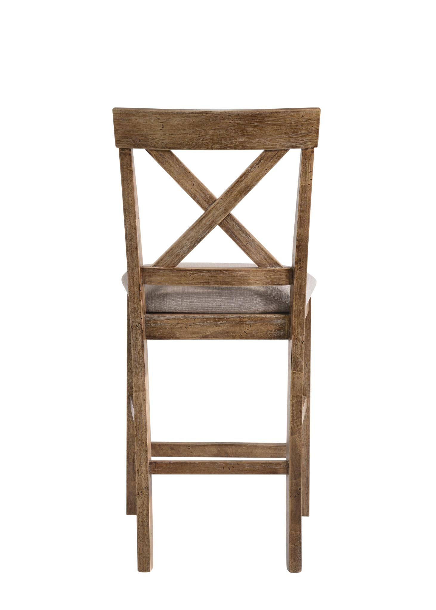 Set of Two 26" Tan And Oak Linen And Solid Wood Counter Height Bar Chairs