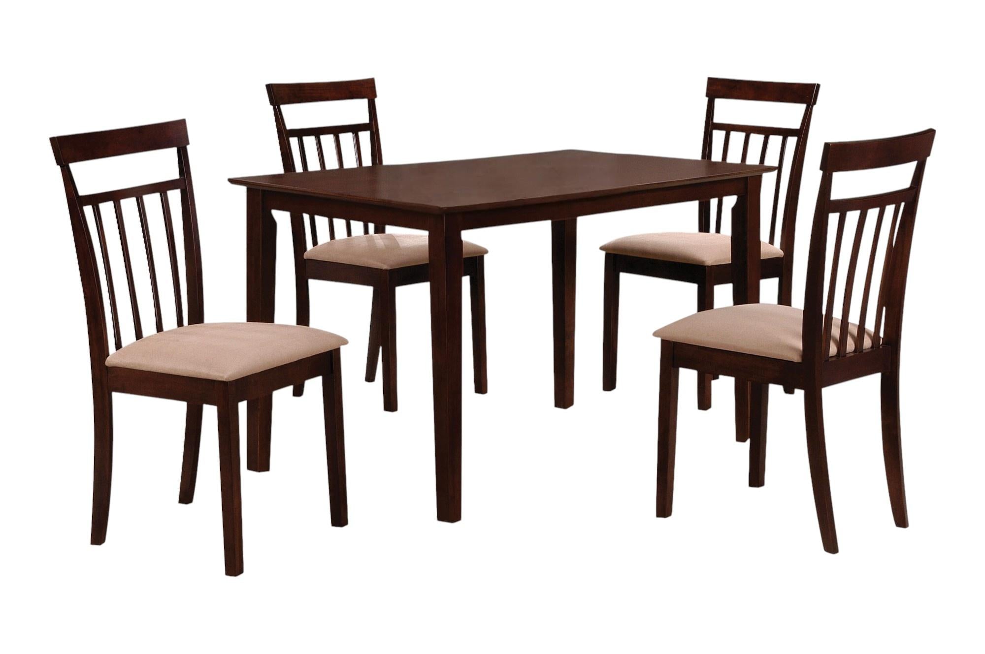 Five Piece Espresso Wood Dining Set with Four Chairs