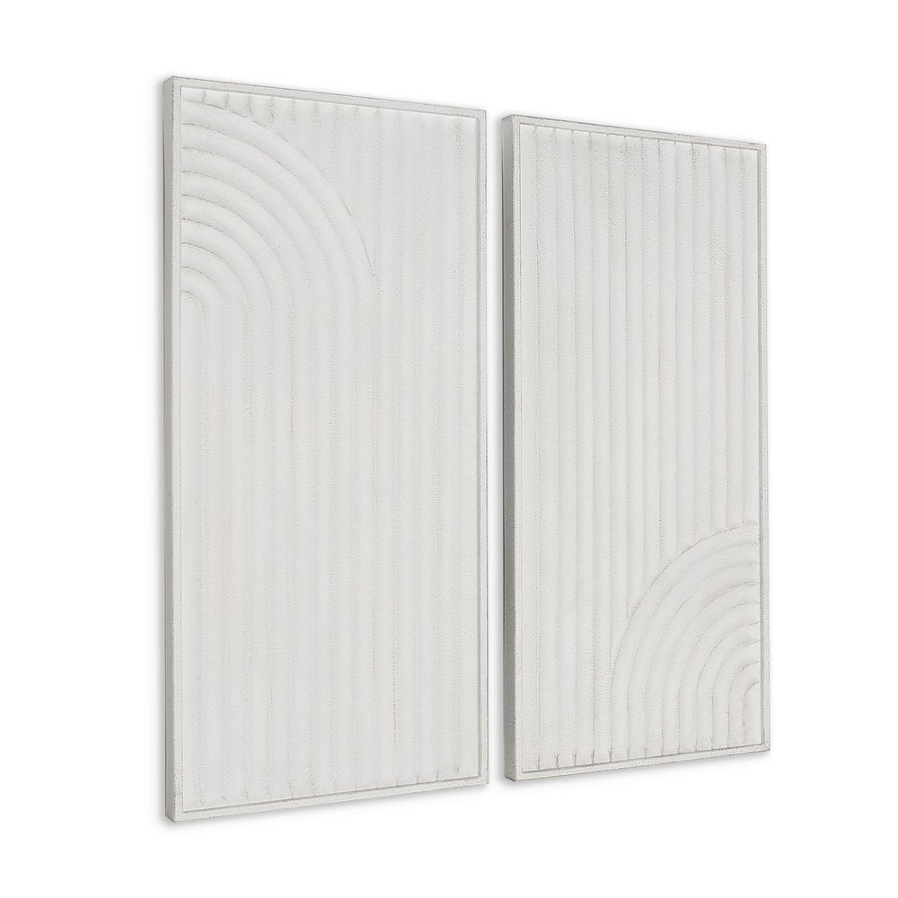 Set of Two White Metal Abstract Hanging Dimensional Sculptures