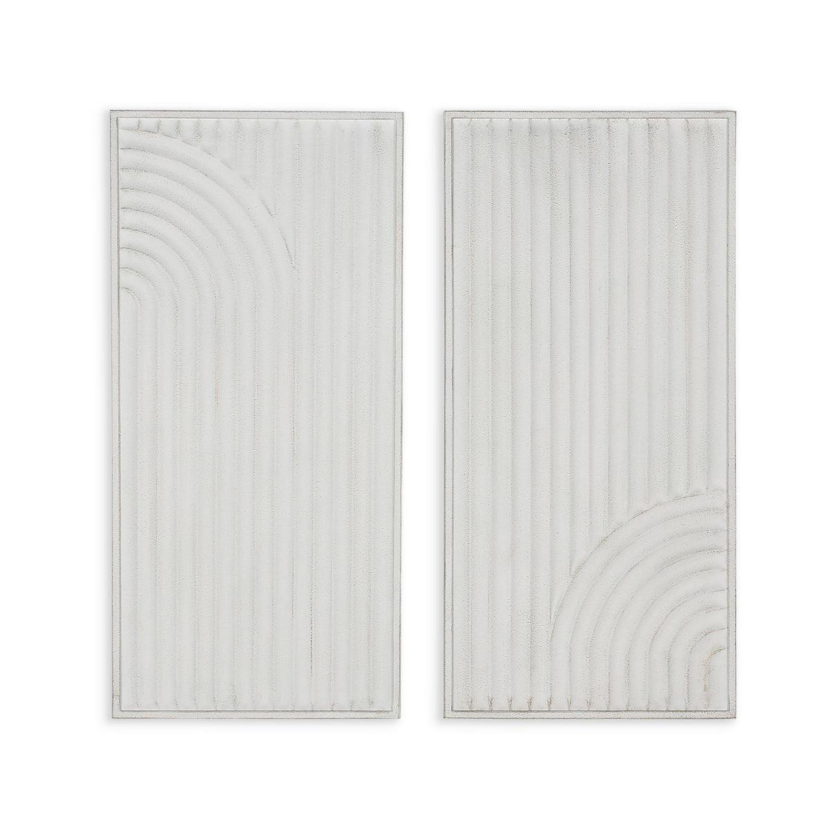 Set of Two White Metal Abstract Hanging Dimensional Sculptures
