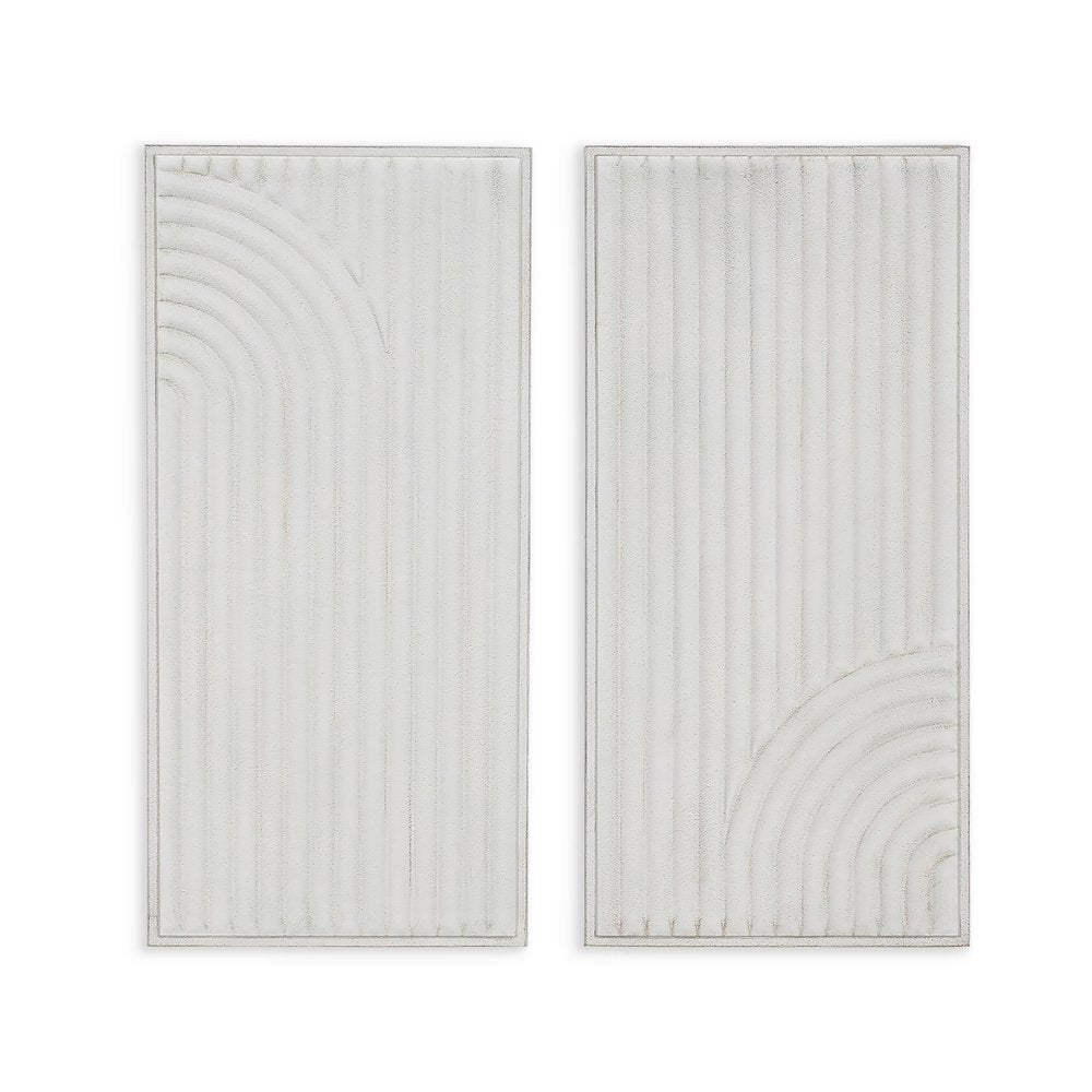 Set of Two White Metal Abstract Hanging Dimensional Sculptures