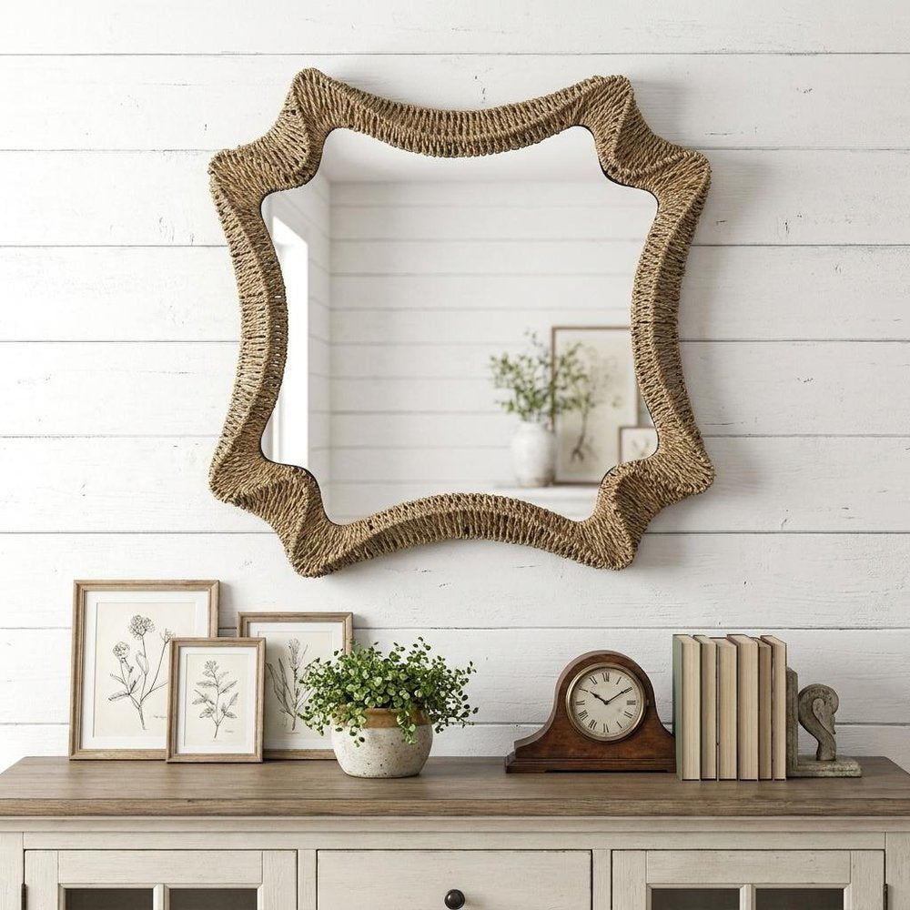 38" Brown Abstract Floating Rope Framed Accent Mirror