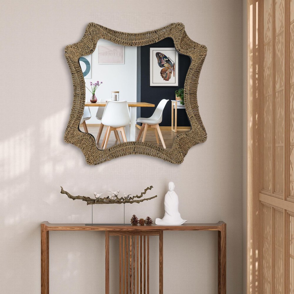 38" Brown Abstract Floating Rope Framed Accent Mirror