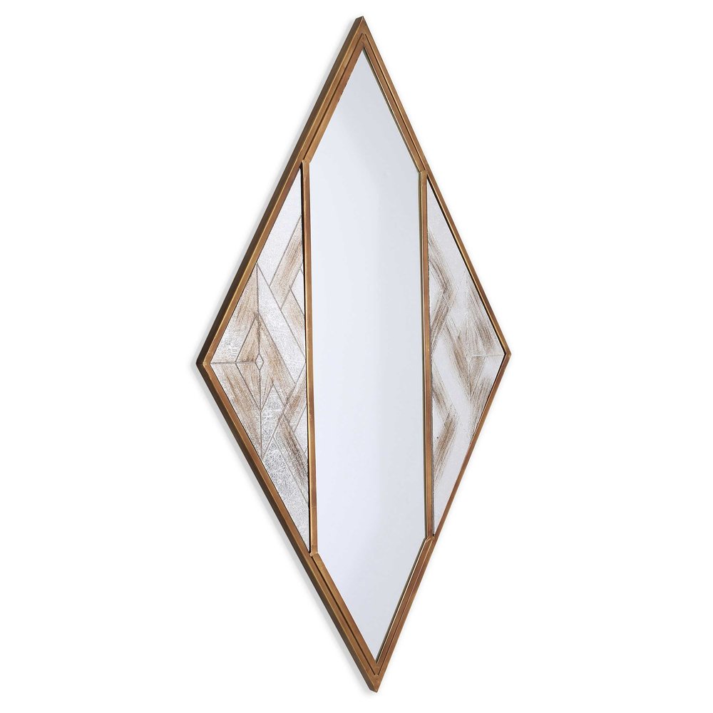 38" Brass And Silver Mixed Metal Diamond Accent Mirror