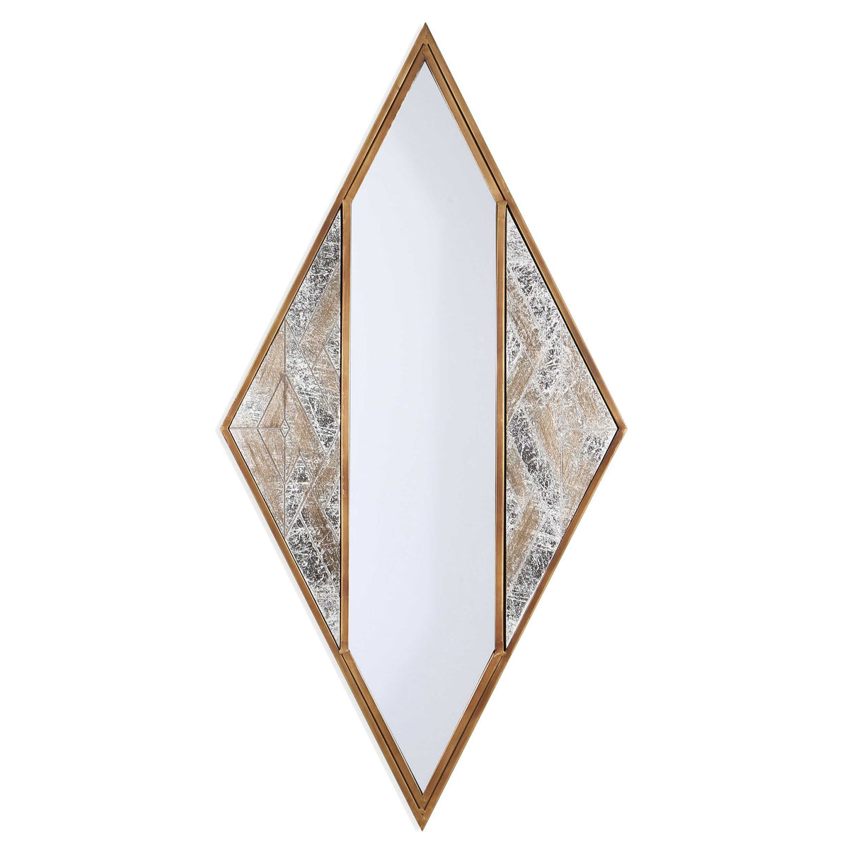 38" Brass And Silver Mixed Metal Diamond Accent Mirror