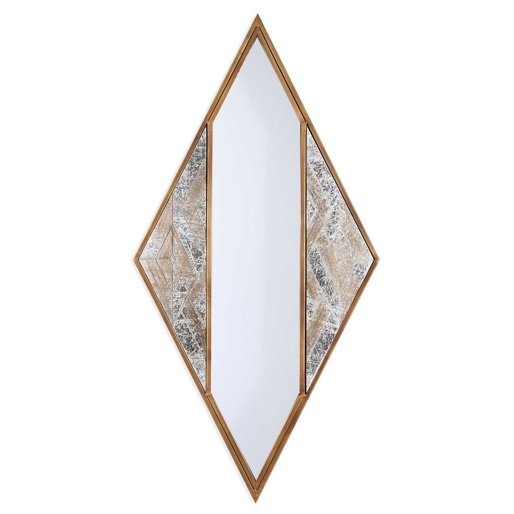 38" Brass And Silver Mixed Metal Diamond Accent Mirror