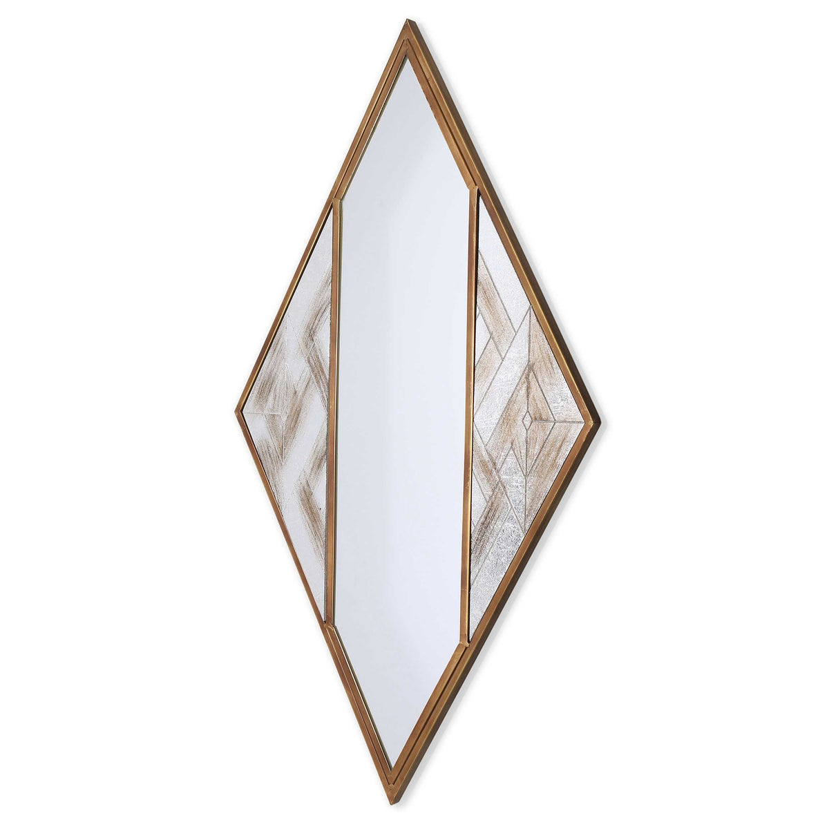 38" Brass And Silver Mixed Metal Diamond Accent Mirror