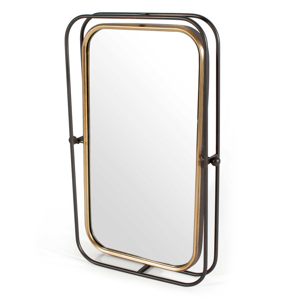 28" Black And Gold Metal Tilting Accent Mirror
