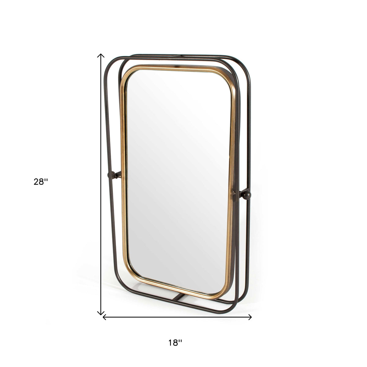 28" Black And Gold Metal Tilting Accent Mirror