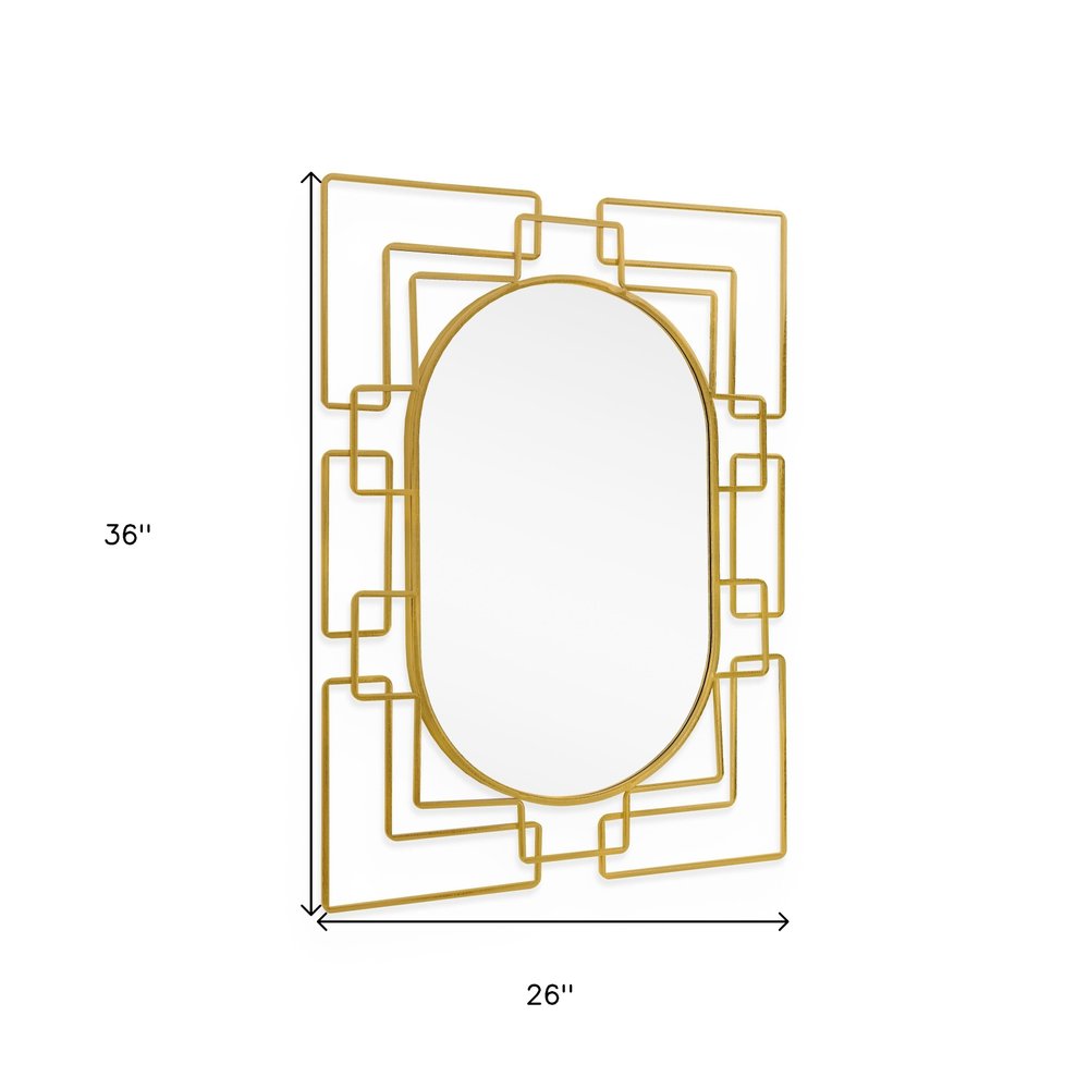 36" Gold Metal Geometric Oval Accent Mirror