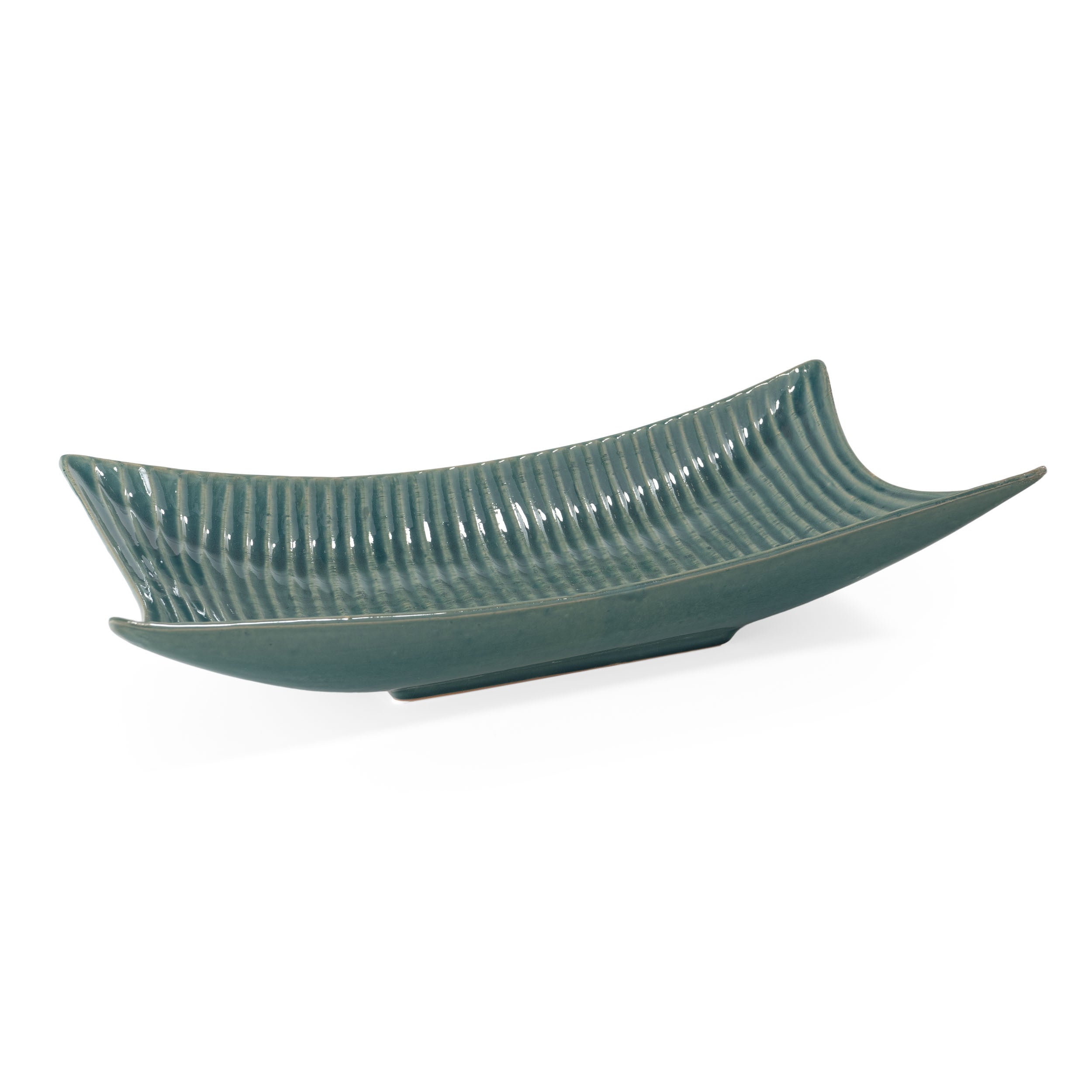 20" Teal Blue Ceramic Boat Vanity Tray