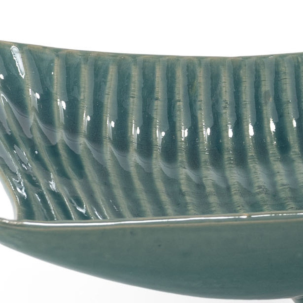 20" Teal Blue Ceramic Boat Vanity Tray