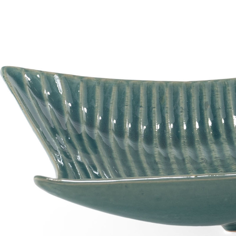 20" Teal Blue Ceramic Boat Vanity Tray