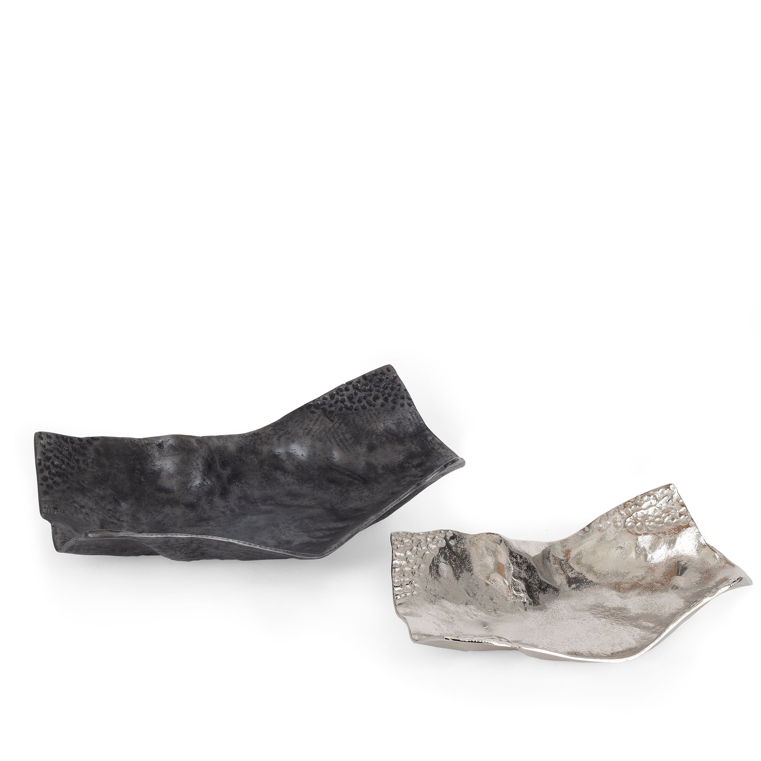 Set of Two Black And Silver Aluminum Abstract Vanity Trays