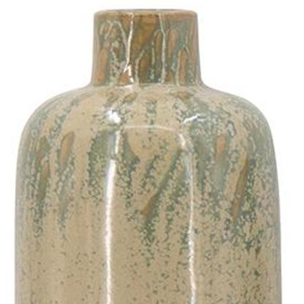 Set of Three Beige Blue And Green Round Ceramic Table Vase