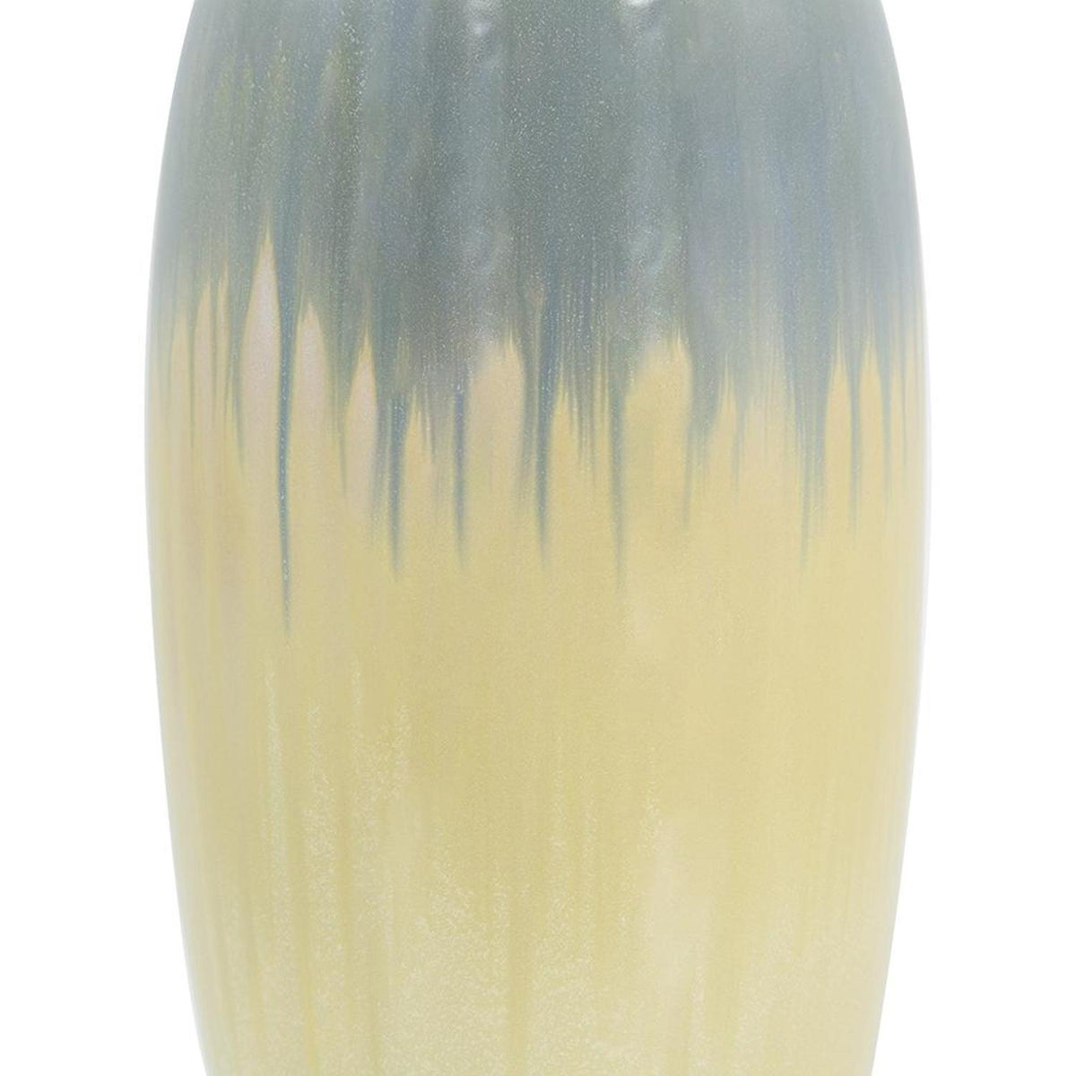 16" Blue And Cream Reactive Glaze Ceramic Cylinder Table Vase