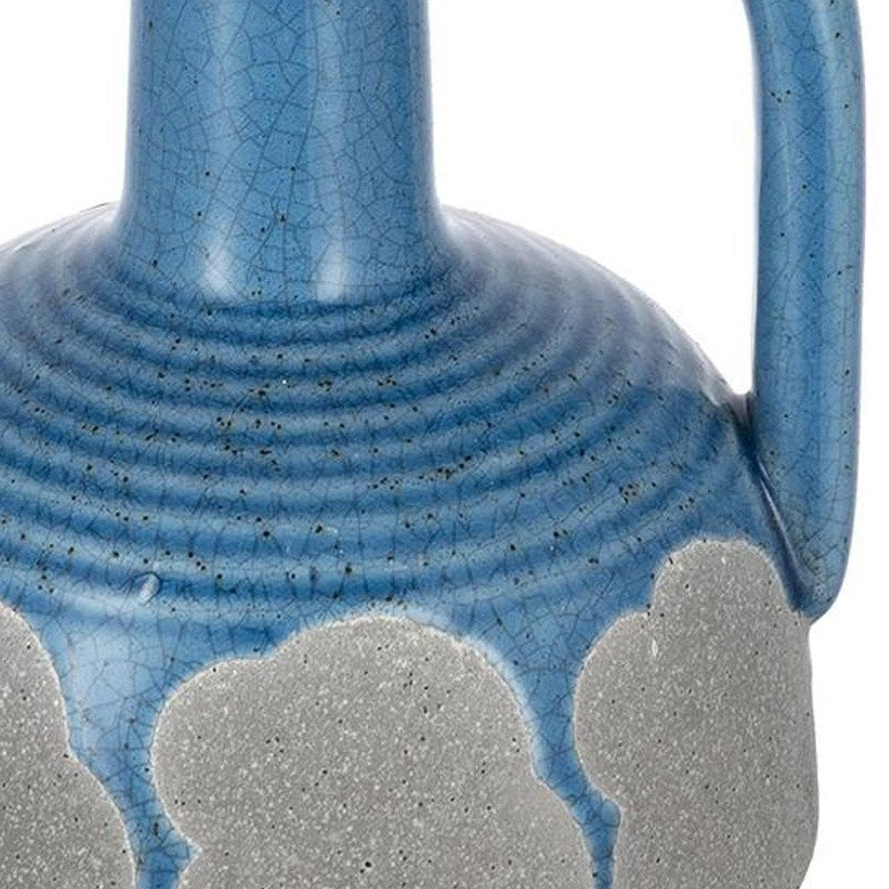 9" Blue And Gray Ceramic Urn Jug Vase