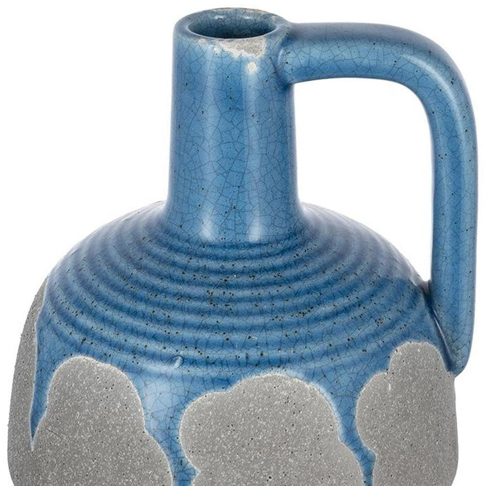 9" Blue And Gray Ceramic Urn Jug Vase