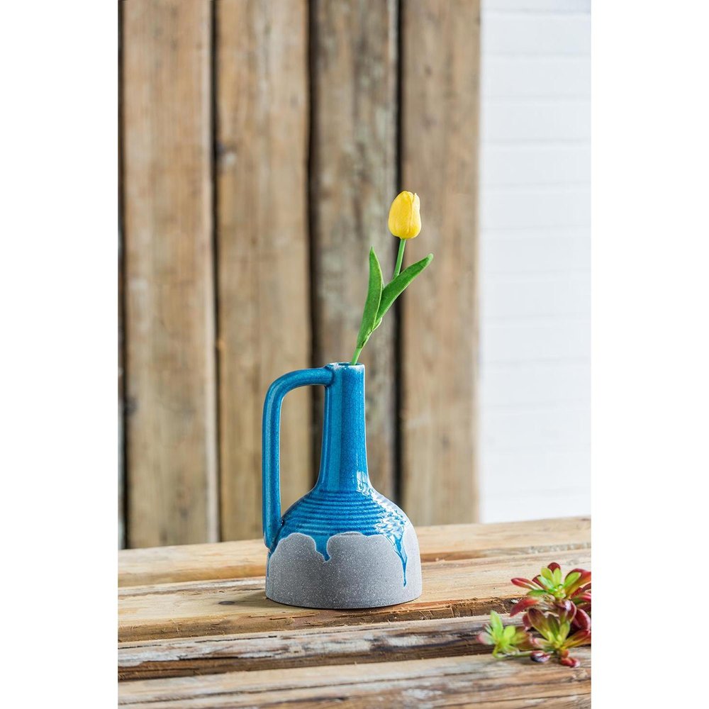 9" Blue And Gray Ceramic Urn Jug Vase