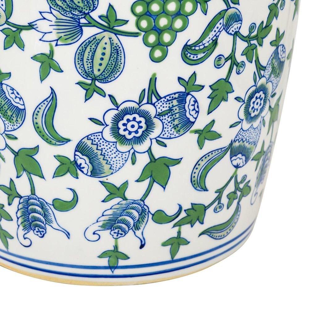 24" White Blue And Green And White Chinoiserie Porcelain Table Vase