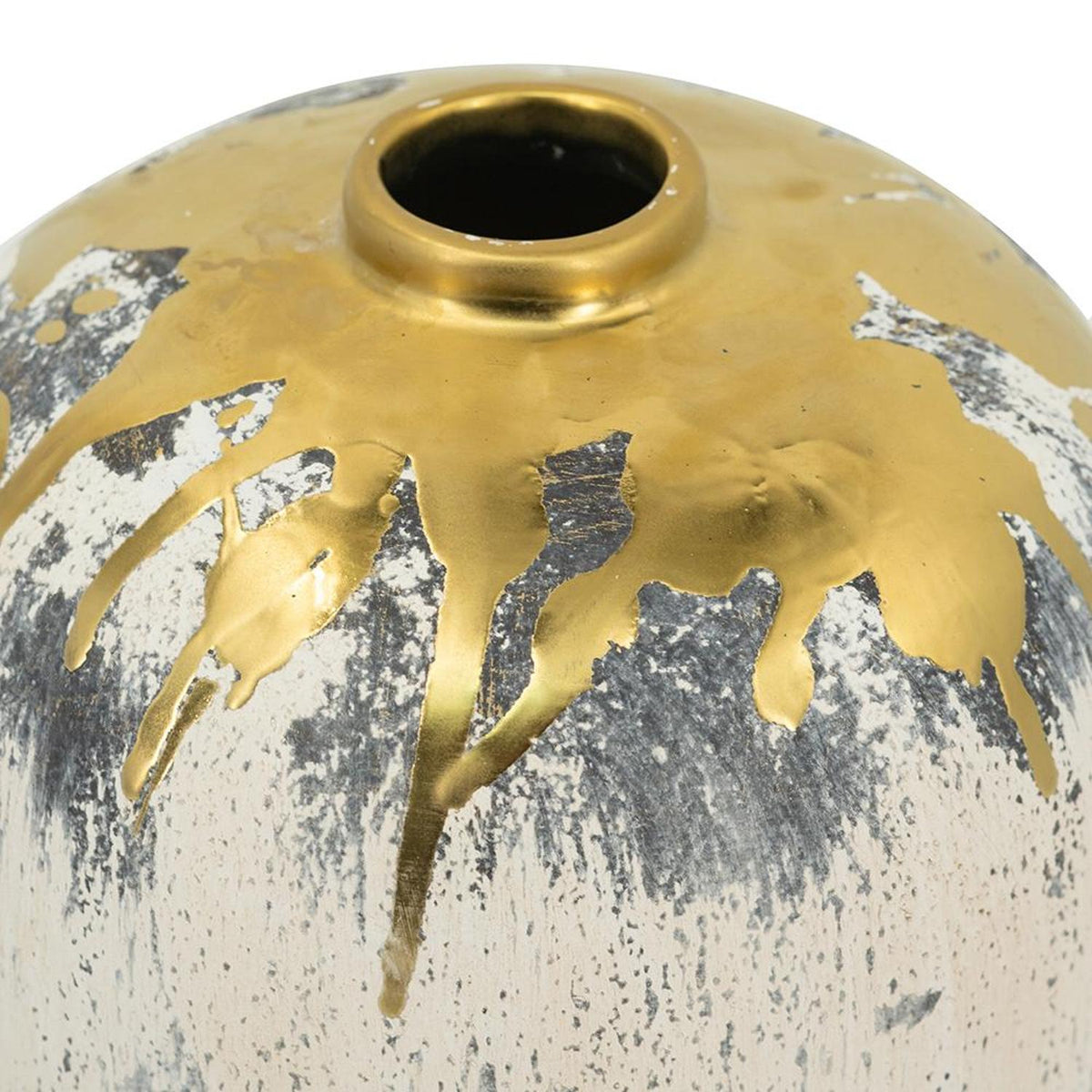 8" Gray Ivory And Gold Modern Abstract Ceramic Table Vase
