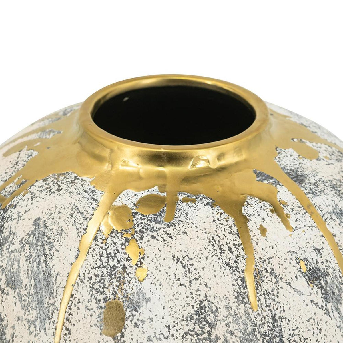 12" Gray Ivory And Gold Modern Abstract Ceramic Table Vase