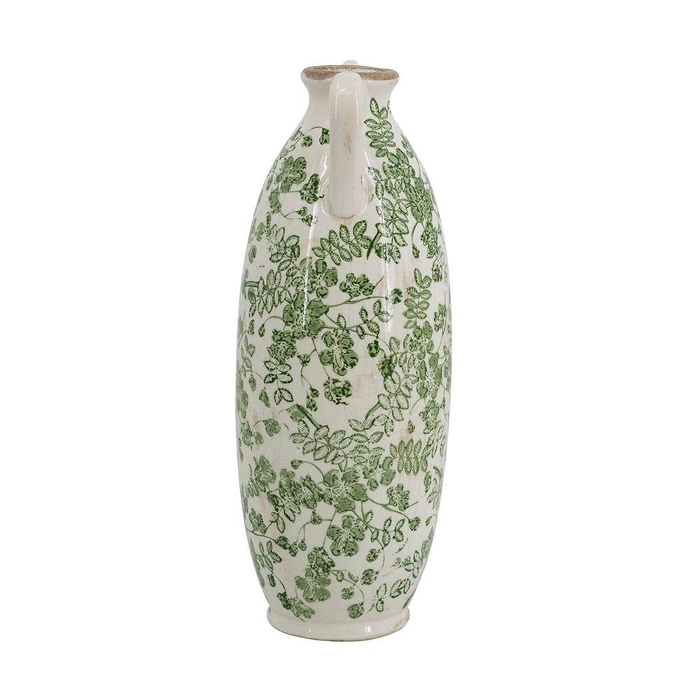 14" Green And White Leaf Ceramic Amphora Table Vase