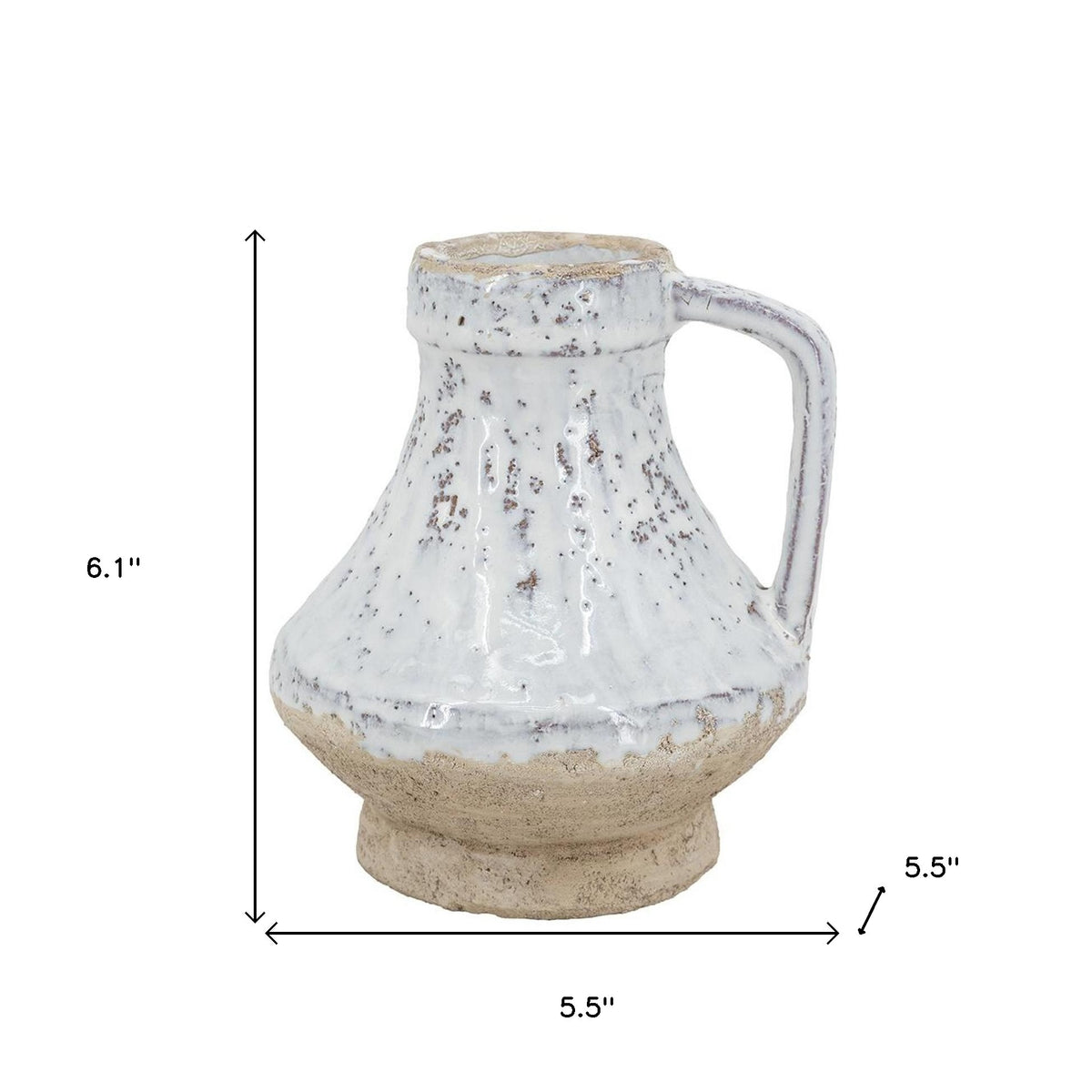6" Sand And White Terracotta Round Jug Vase