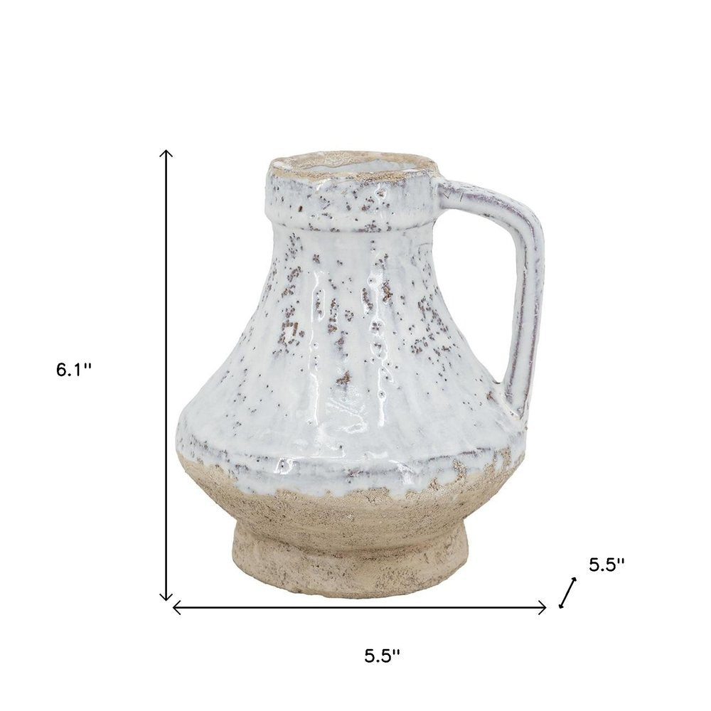 6" Sand And White Terracotta Round Jug Vase