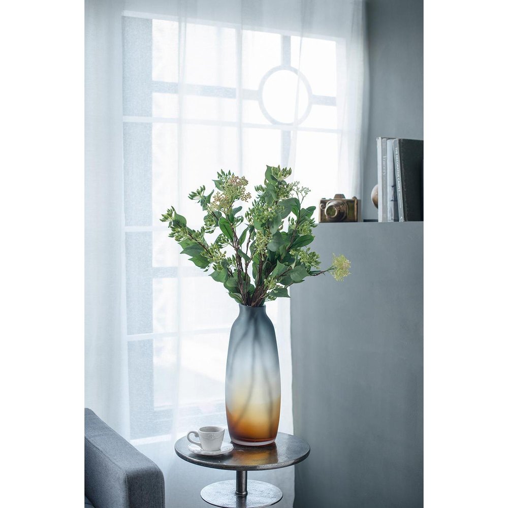 17" Charcoal And Orange Ombre Glass Table Vase