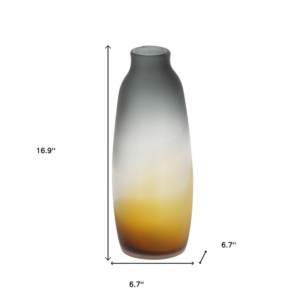 17" Charcoal And Orange Ombre Glass Table Vase