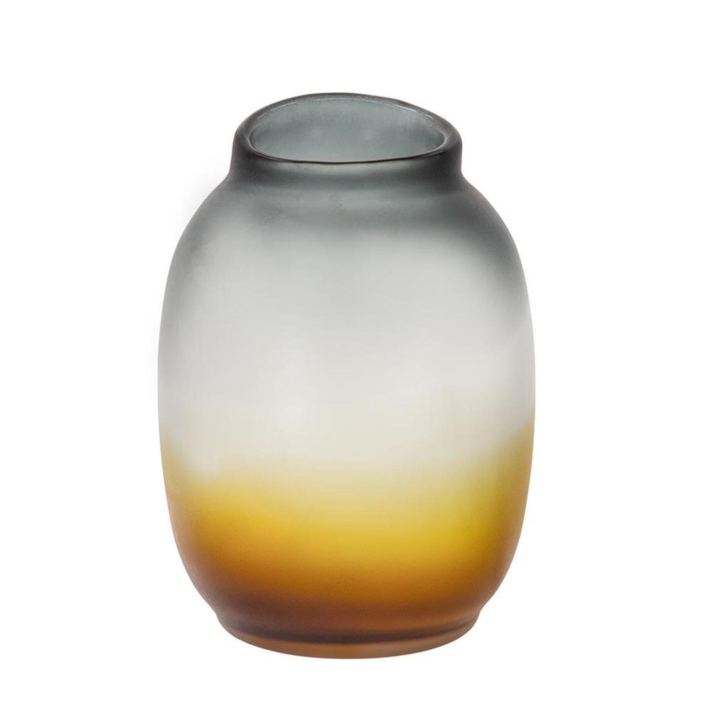 10" Charcoal And Orange Ombre Round Glass Table Vase