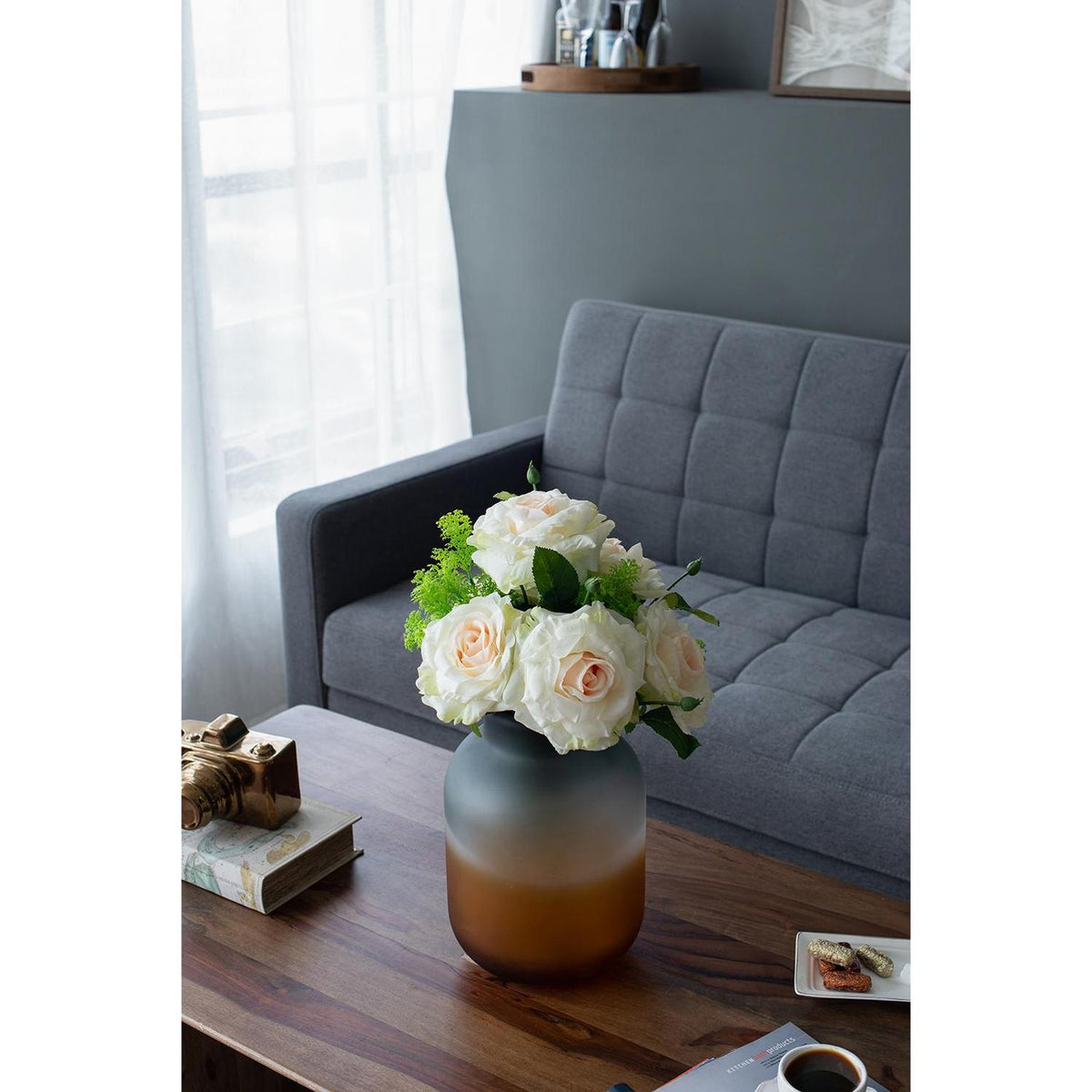 11" Charcoal And Orange Ombre Round Glass Table Vase