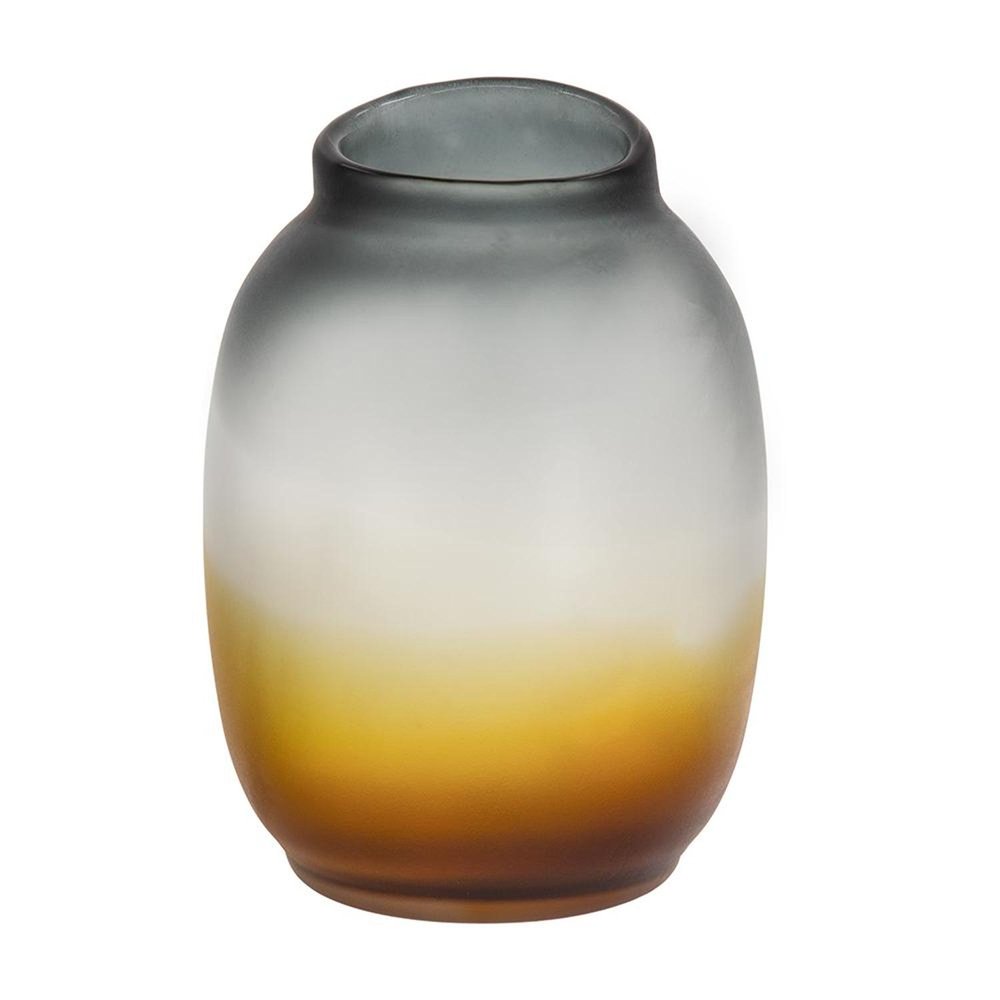 11" Charcoal And Orange Ombre Round Glass Table Vase