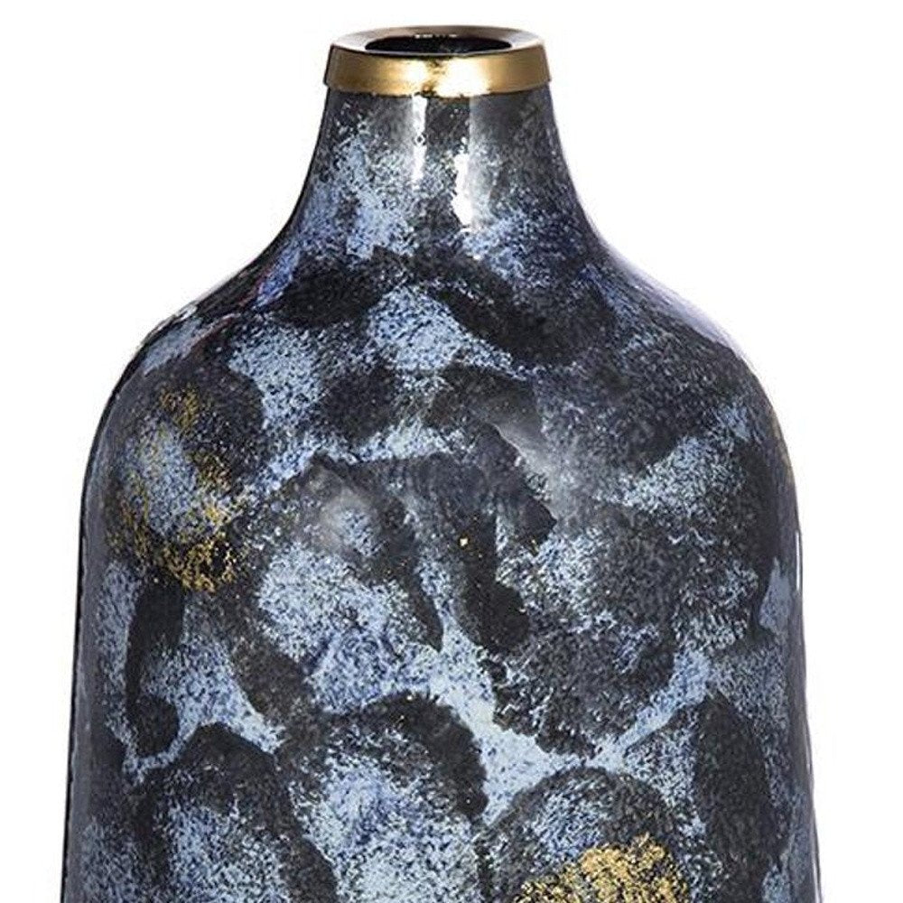 12" Blue And Gold Abstract Bud Glass Table Vase