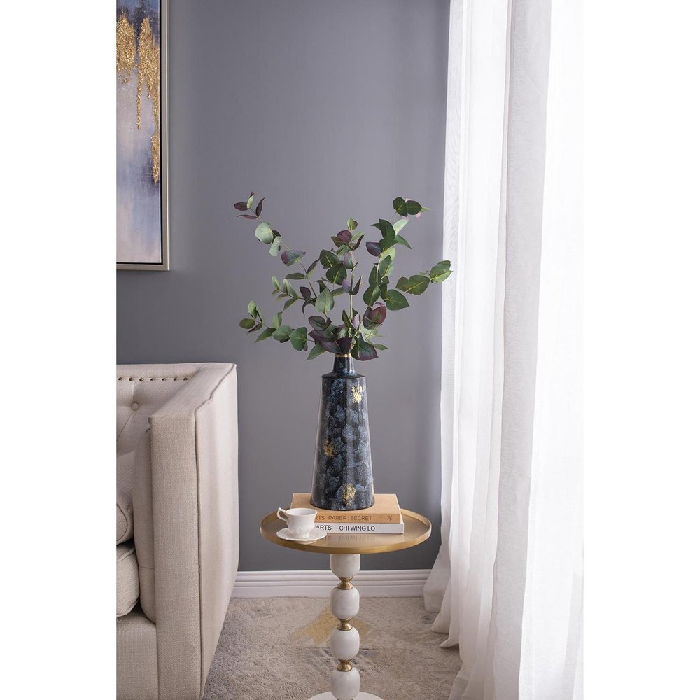 14" Blue And Gold Abstract Bud Glass Table Vase