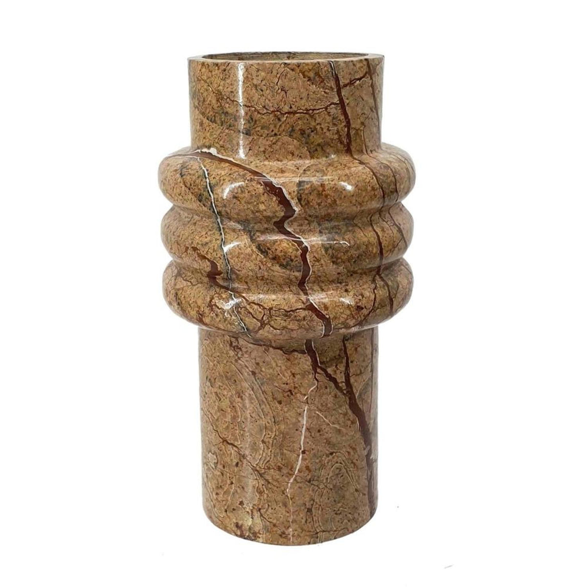8" Brown Genuine Marble Ridged Table Vase