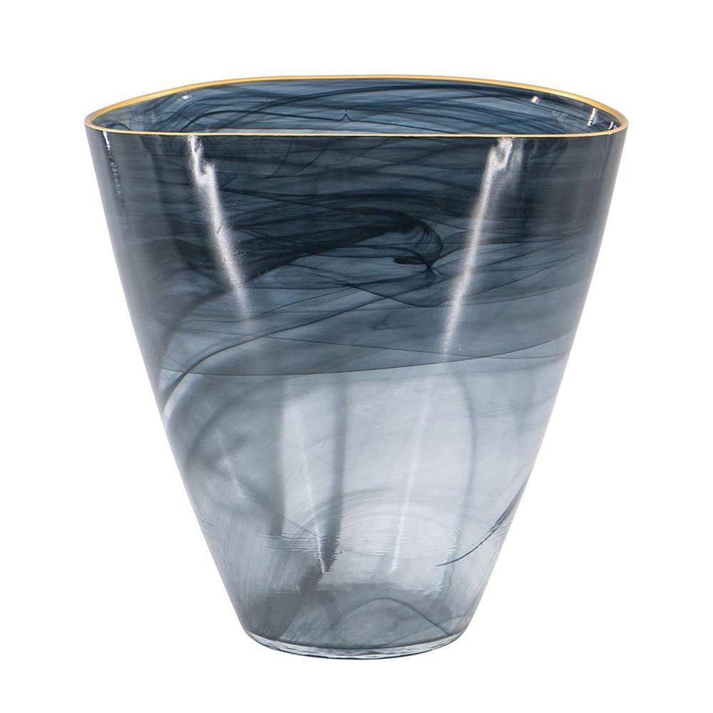 9" Charcoal Abstract Swirl Art Glass Table Vase