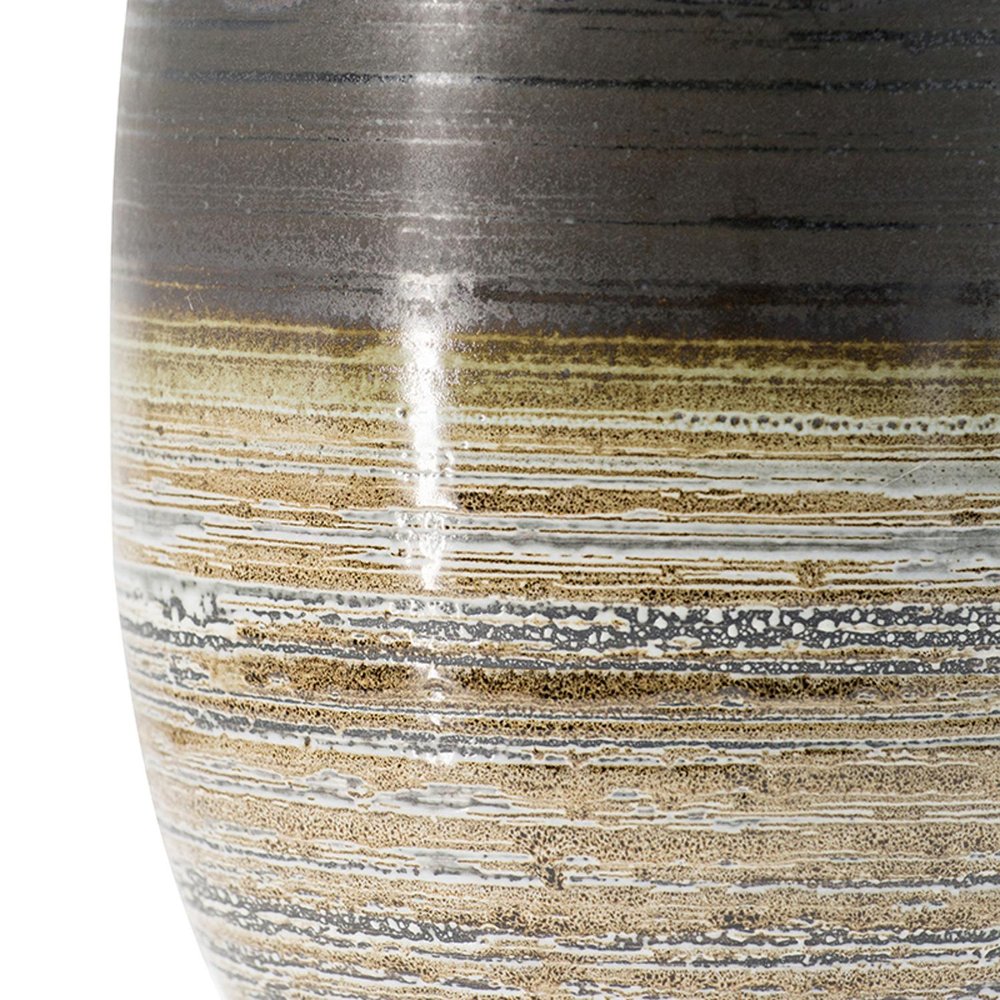11" Brown And Bronze Striped Ceramic Round Table Vase