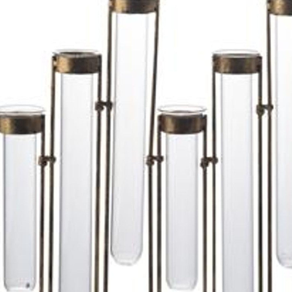 14" Bronze And Clear Glass And Metal Cylinder Table Vase