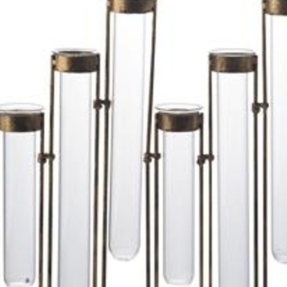 14" Bronze And Clear Glass And Metal Cylinder Table Vase