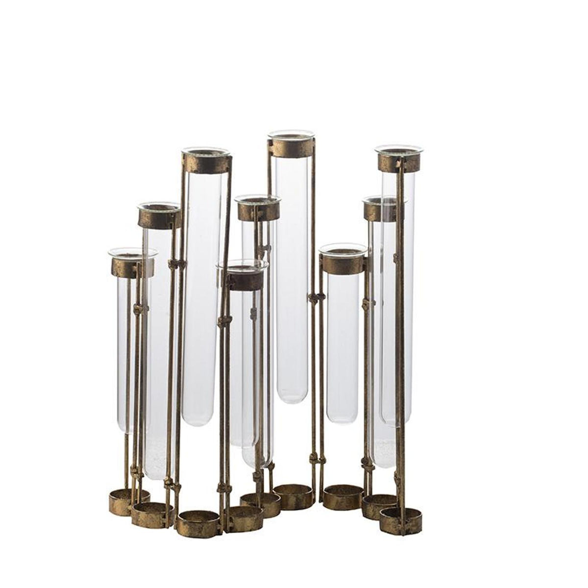 14" Bronze And Clear Glass And Metal Cylinder Table Vase