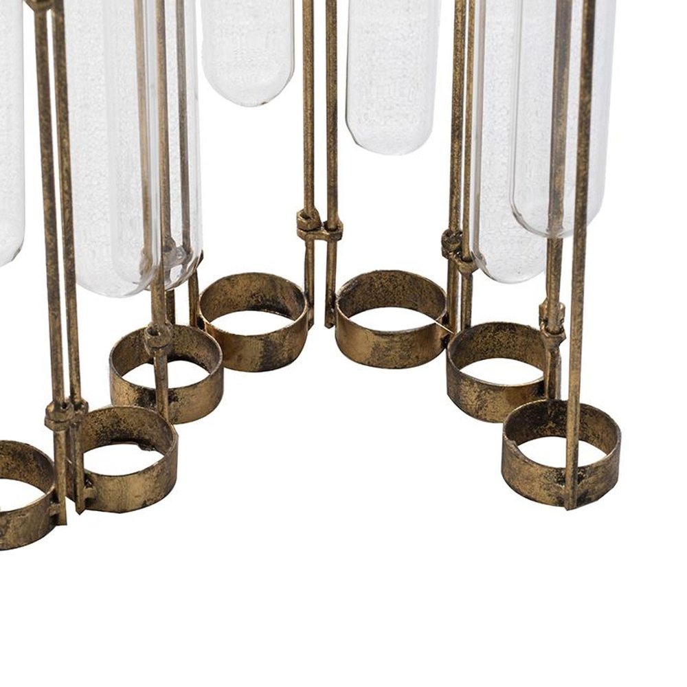 14" Bronze And Clear Glass And Metal Cylinder Table Vase