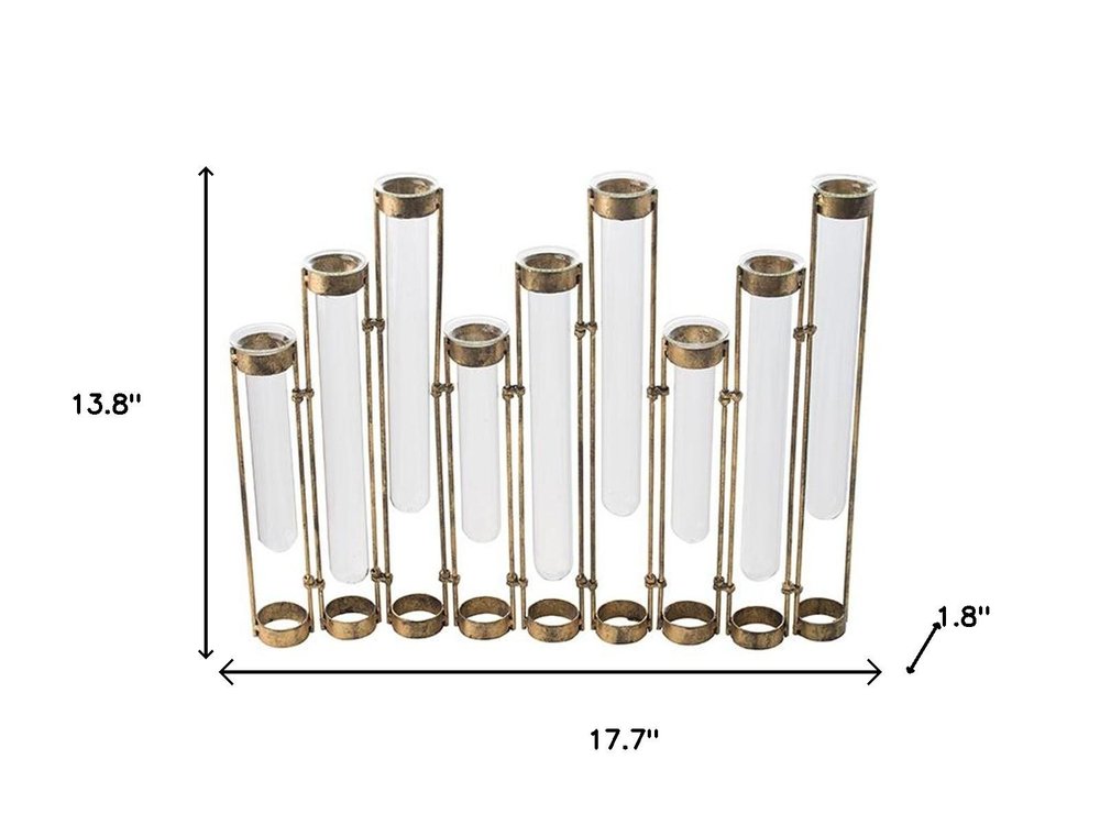 14" Bronze And Clear Glass And Metal Cylinder Table Vase