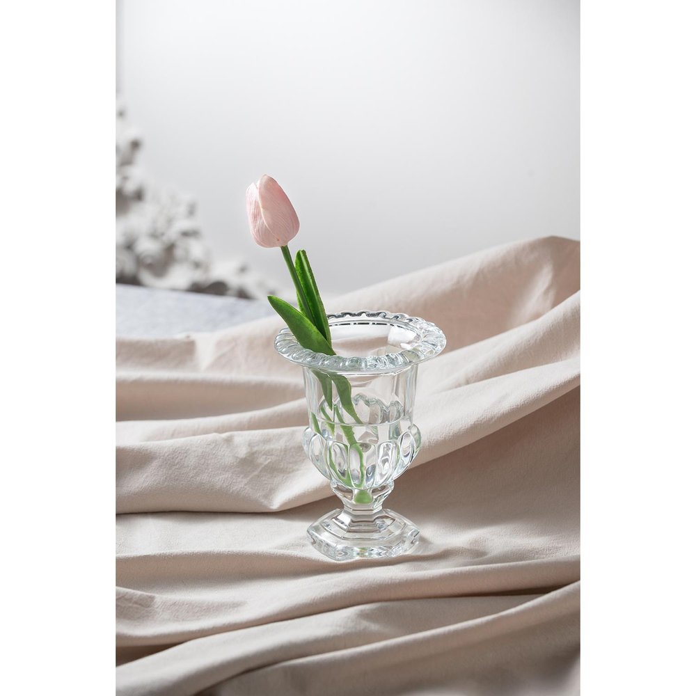 Set of Two Clear Glass Urn Table Vases