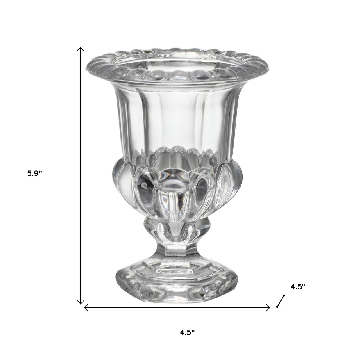 Set of Two Clear Glass Urn Table Vases